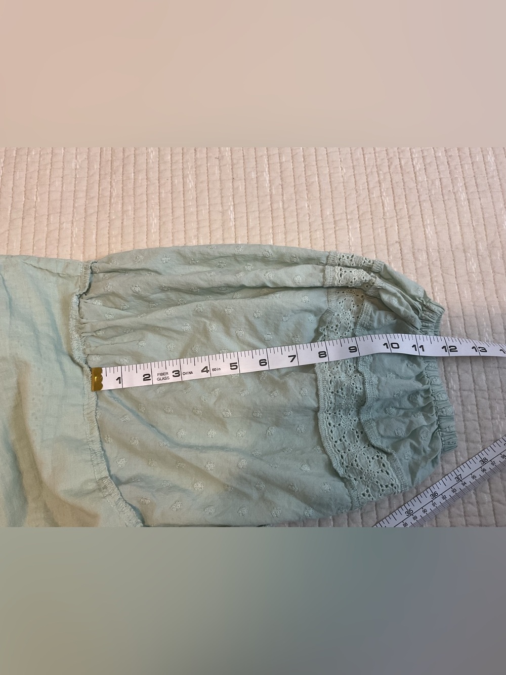 In Loom 100% Cotton Sage Green Swiss Dot Lace Trim Babydoll Blouse Size M - Picture 8 of 9